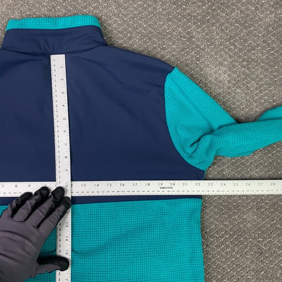 Outdoor Research Trail Mix 1/4 Zip Pullover Medium Teal Navy Waffle Grid Fleece - Picture 9 of 11